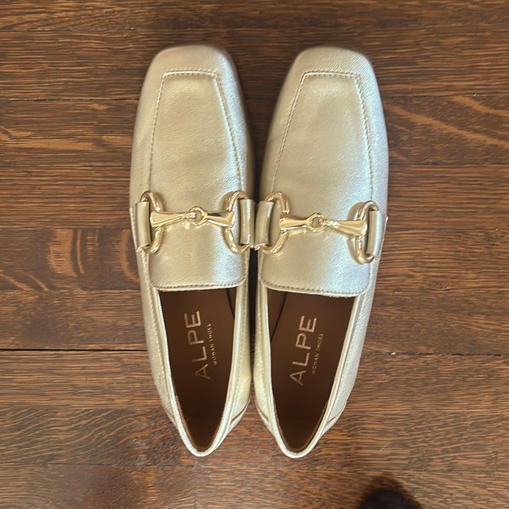 Metallic Gold Leather Horsebit Loafers - Women's Flats
